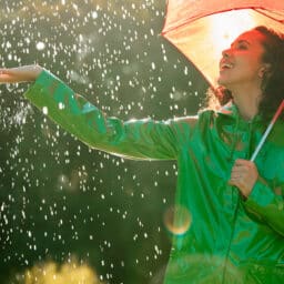 Young woman under an umbrella in the rain